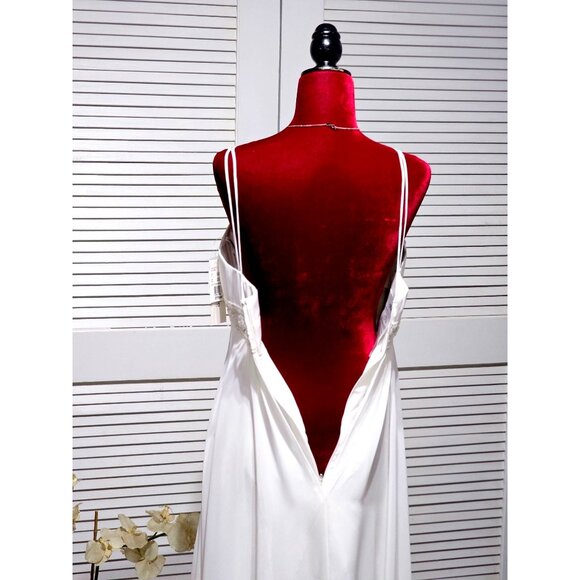 DB Studio Women's Ivory Spaghetti Strap Empire Waist Chiffon Gown Sz 6 2224 - Picture 10 of 16